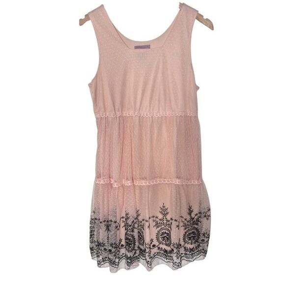 Ultra Pink Lace Tiered Tunic Dress Light Pink Black Y2K Fairy Size Medium - Picture 1 of 4
